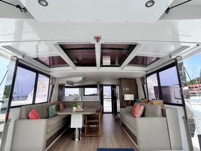 Salon of Sea Dog, a Bali 4.6 catamaran at Parham Town, British Virgin Islands