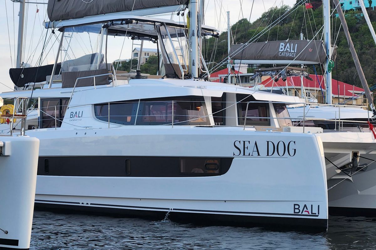 Exterior view of Sea Dog, a Bali 4.6 catamaran at Parham Town, British Virgin Islands