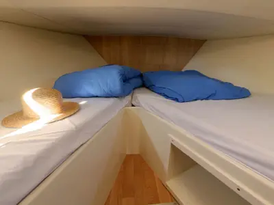 Cabin on Elegance, a Cygnet Elegance motorboat at Rheinsberg, Germany