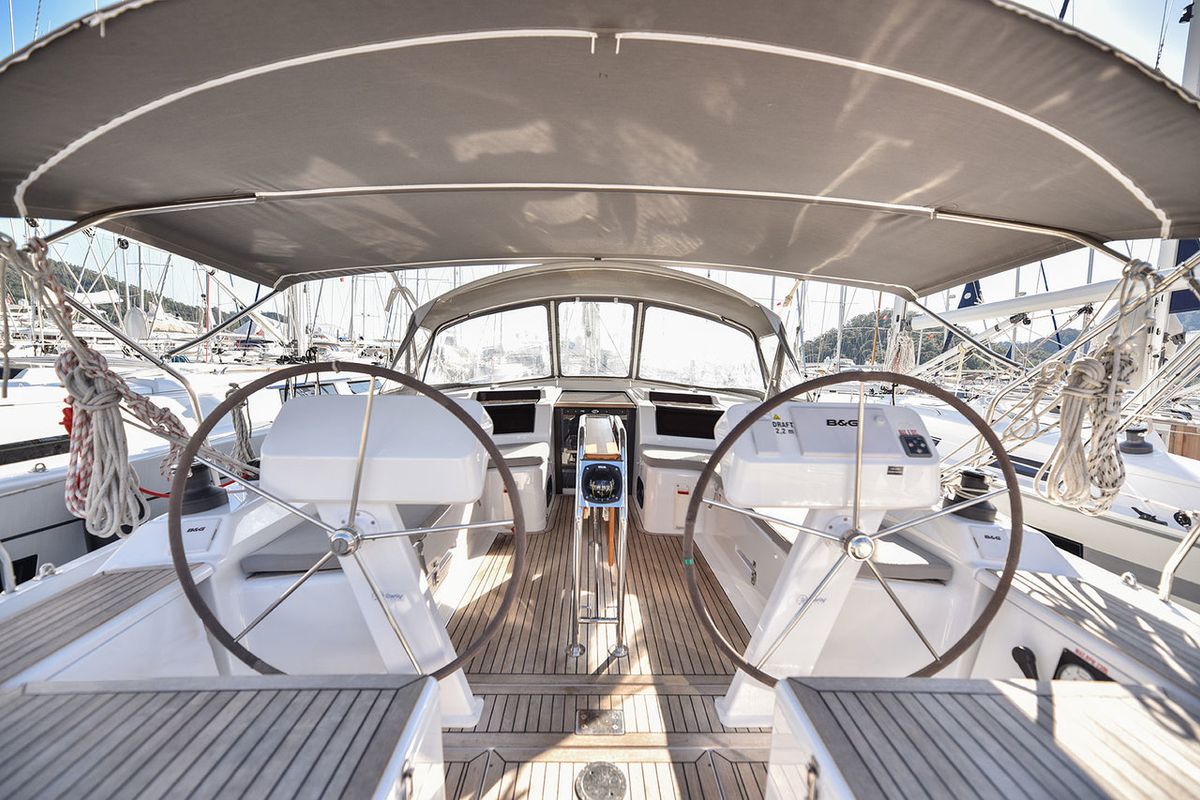 Cockpit of Gobun, a Hanse Yachts Hanse 458 sailboat at Fethiye, Turkey
