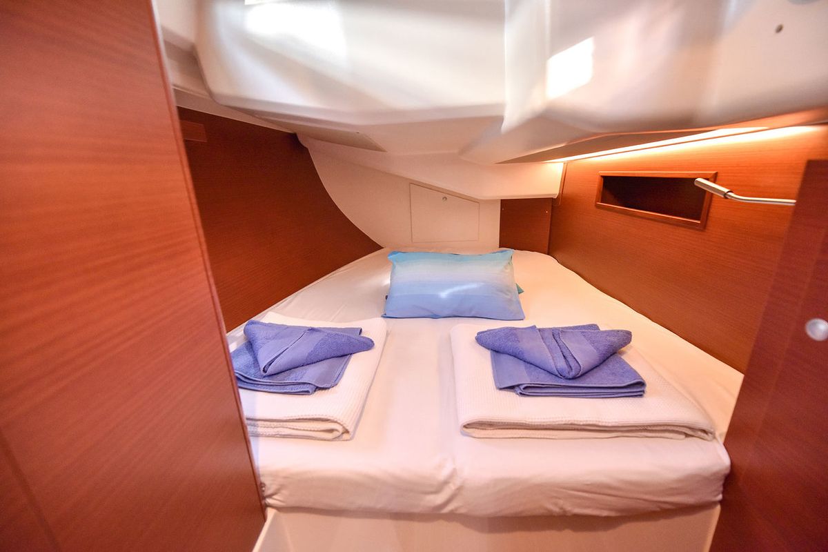 Cabin on Gobun, a Hanse Yachts Hanse 458 sailboat at Fethiye, Turkey