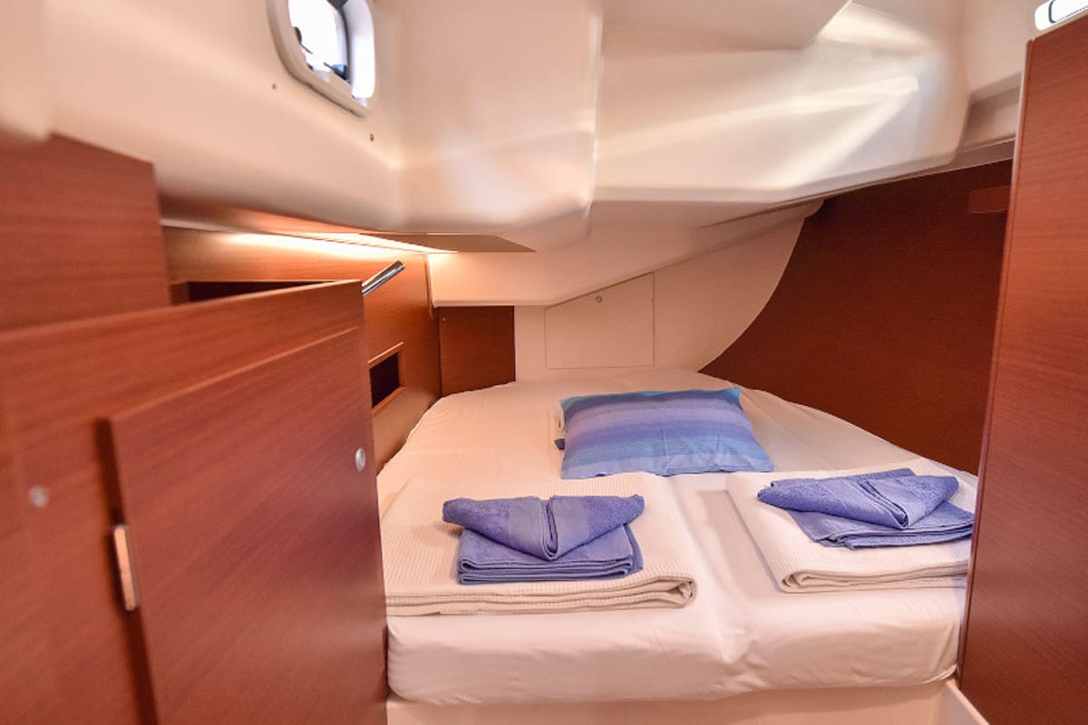 Cabin on Gobun, a Hanse Yachts Hanse 458 sailboat at Fethiye, Turkey