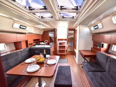 Salon of Gobun, a Hanse Yachts Hanse 458 sailboat at Fethiye, Turkey