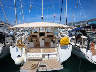 Cockpit of Nygma Prime, a Jeanneau Sun Odyssey 490 sailboat at Grad Kaštela, Croatia