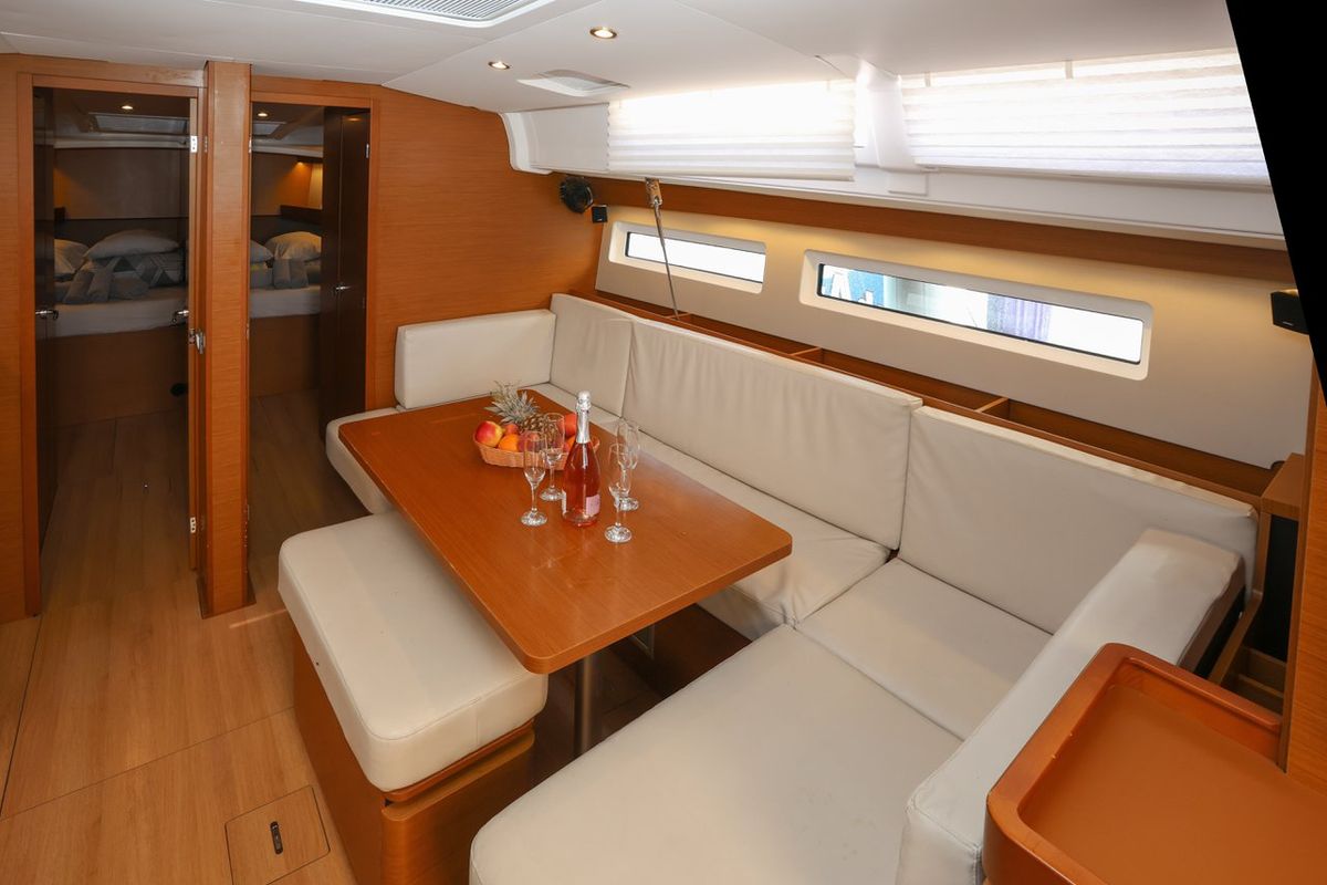 Salon of Nygma Prime, a Jeanneau Sun Odyssey 490 sailboat at Grad Kaštela, Croatia