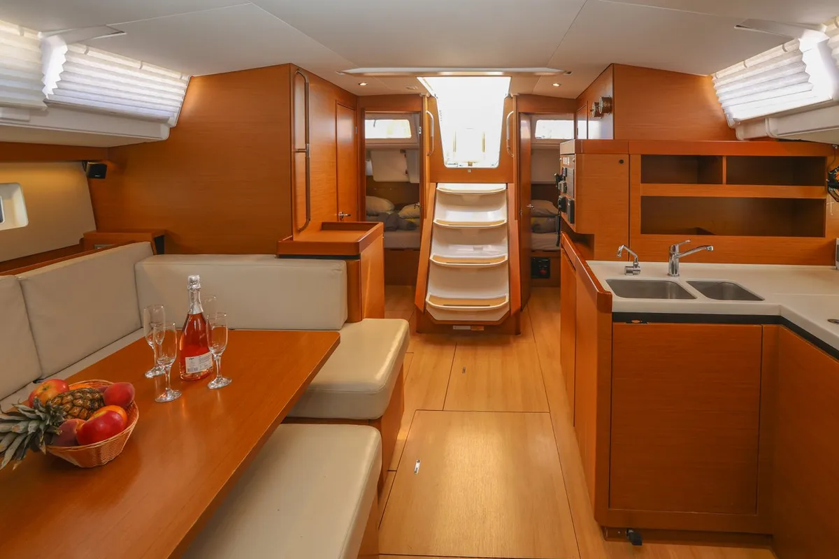 Salon of Nygma Prime, a Jeanneau Sun Odyssey 490 sailboat at Grad Kaštela, Croatia