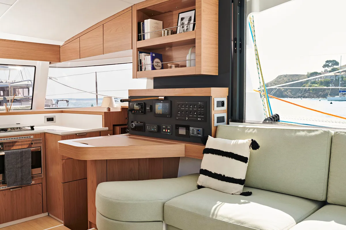 Salon of Le Petite Prince, a Bali Catsmart OW catamaran at Grad Kaštela, Croatia