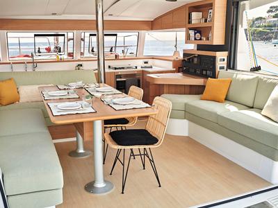 Salon of Le Petite Prince, a Bali Catsmart OW catamaran at Grad Kaštela, Croatia