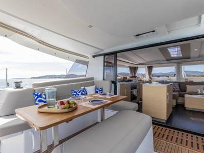 Deck of FP 44, a Fountaine Pajot New 44 catamaran at es Jonquet, Spain