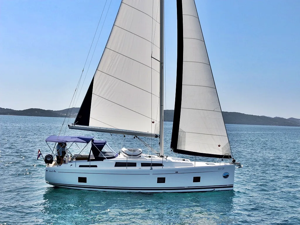 Exterior view of Eva, a Hanse Yachts Hanse 418 sailboat at Općina Sukošan, Croatia