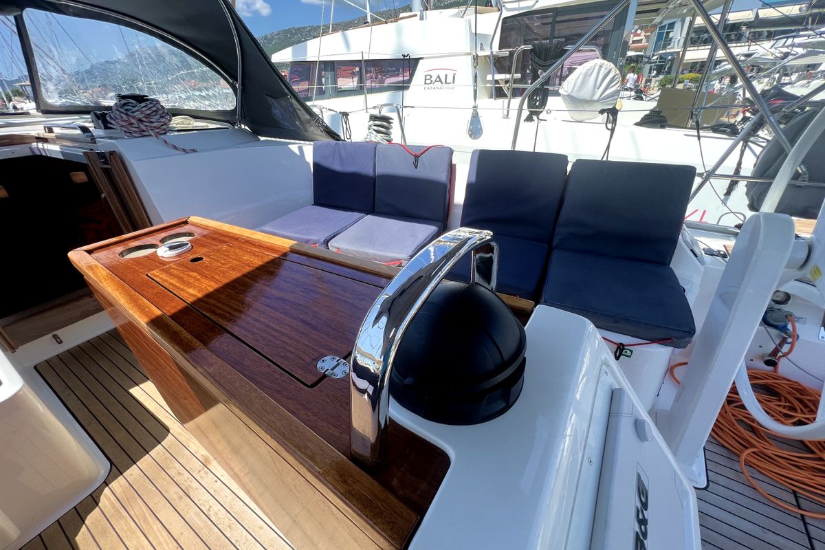 Deck of Sailuxe - Gloria, a Bavaria Cruiser 46 sailboat at Grad Kaštela, Croatia