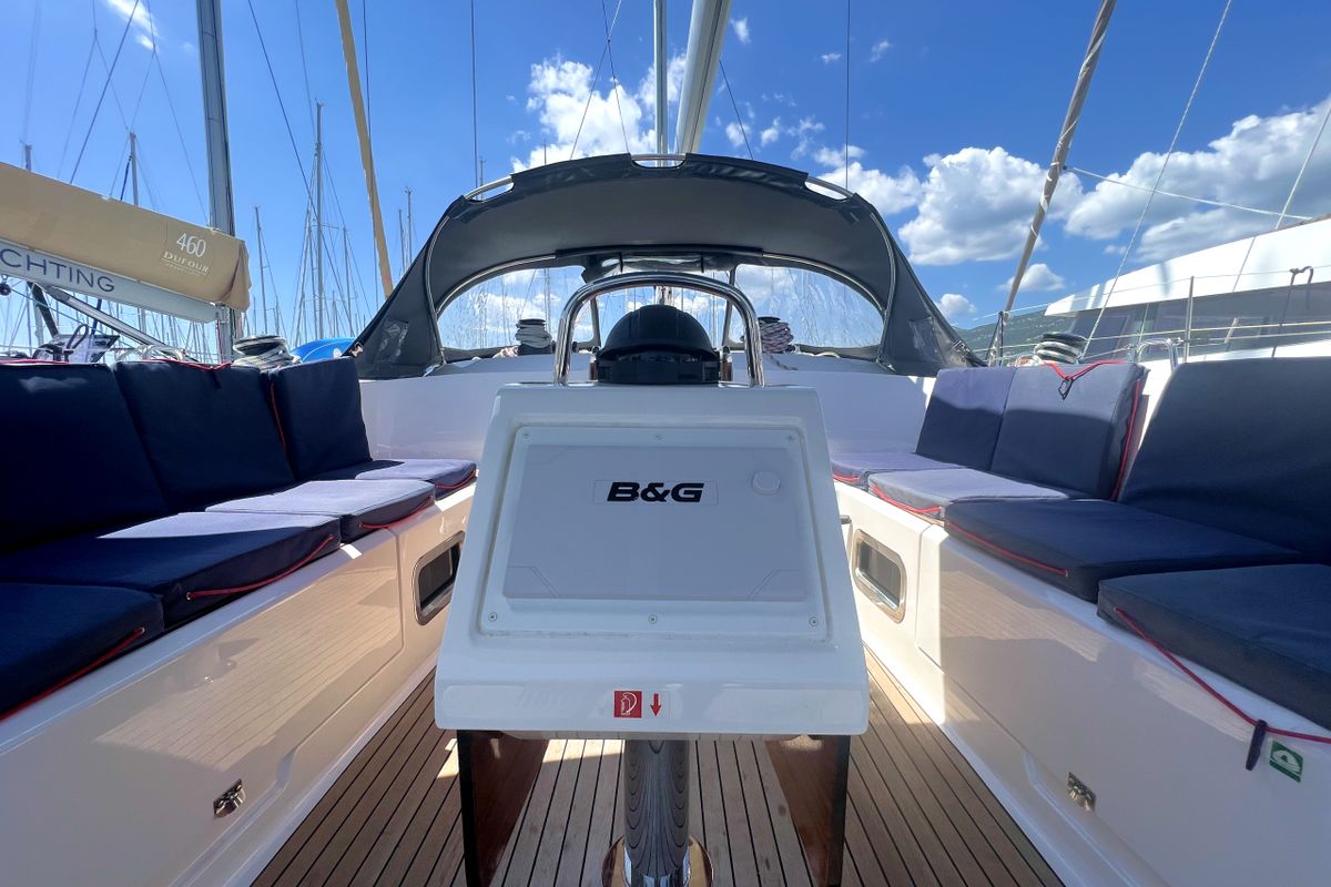 Cockpit of Sailuxe - Gloria, a Bavaria Cruiser 46 sailboat at Grad Kaštela, Croatia