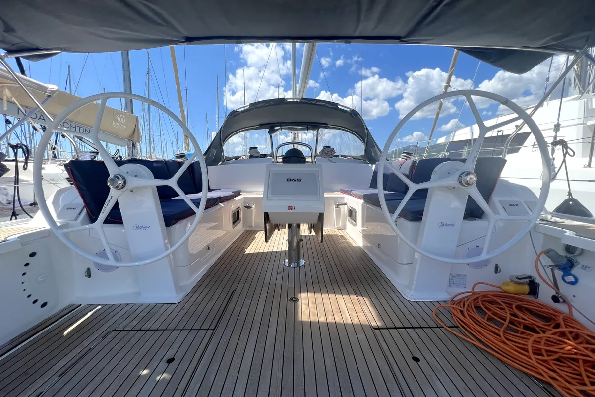 Cockpit of Sailuxe - Gloria, a Bavaria Cruiser 46 sailboat at Grad Kaštela, Croatia