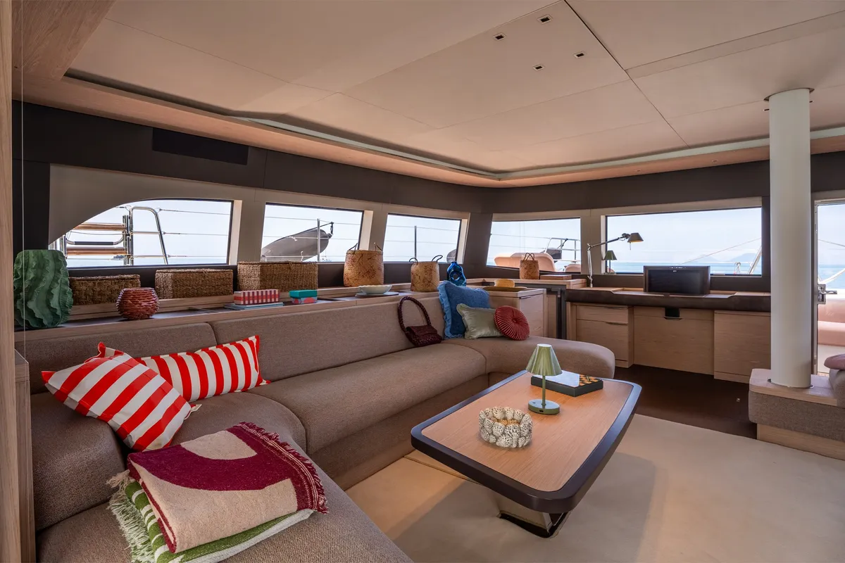 Salon of Sailuxe - Gloria, a Lagoon Sixty 5 catamaran at Olbia, Italy