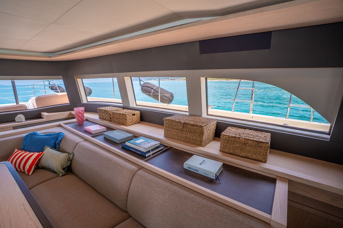 Salon of Sailuxe - Gloria, a Lagoon Sixty 5 catamaran at Olbia, Italy