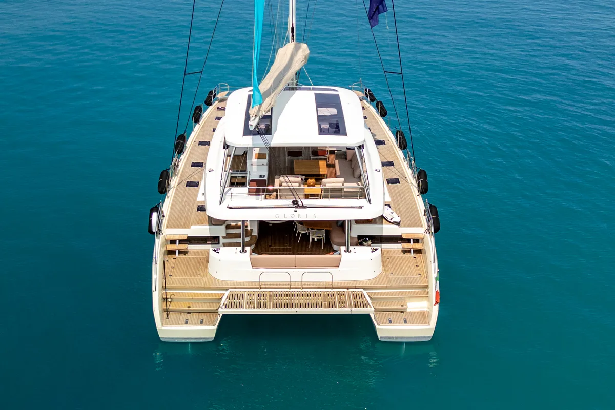 Exterior view of Sailuxe - Gloria, a Lagoon Sixty 5 catamaran at Olbia, Italy