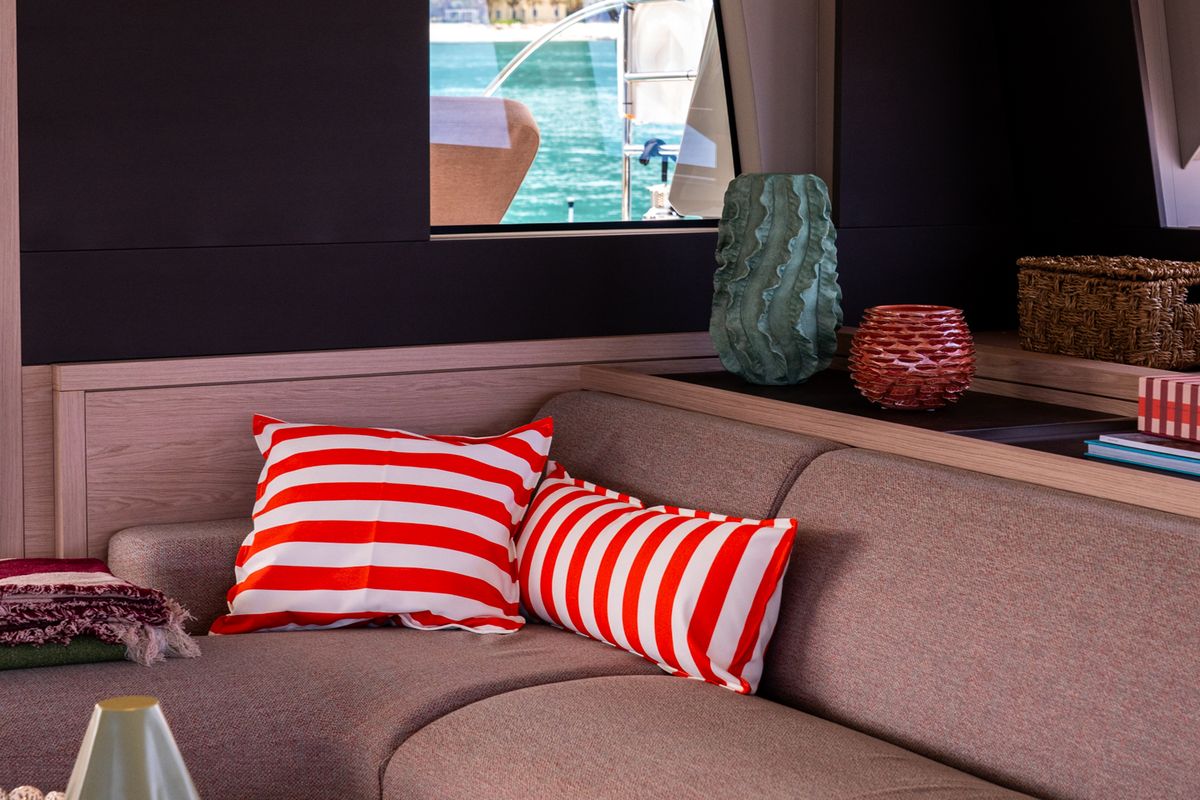 Salon of Sailuxe - Gloria, a Lagoon Sixty 5 catamaran at Olbia, Italy