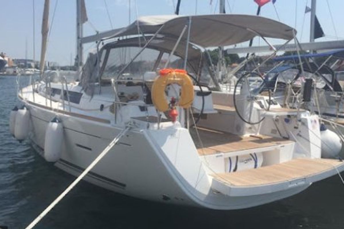 Exterior view of Grace, a Dufour 450 GL sailboat at Fethiye, Turkey