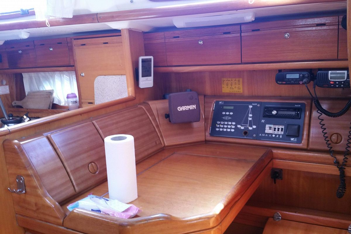 Cockpit of Lollipop, a Bavaria 50 sailboat at Municipal Unit of Lefkada, Greece