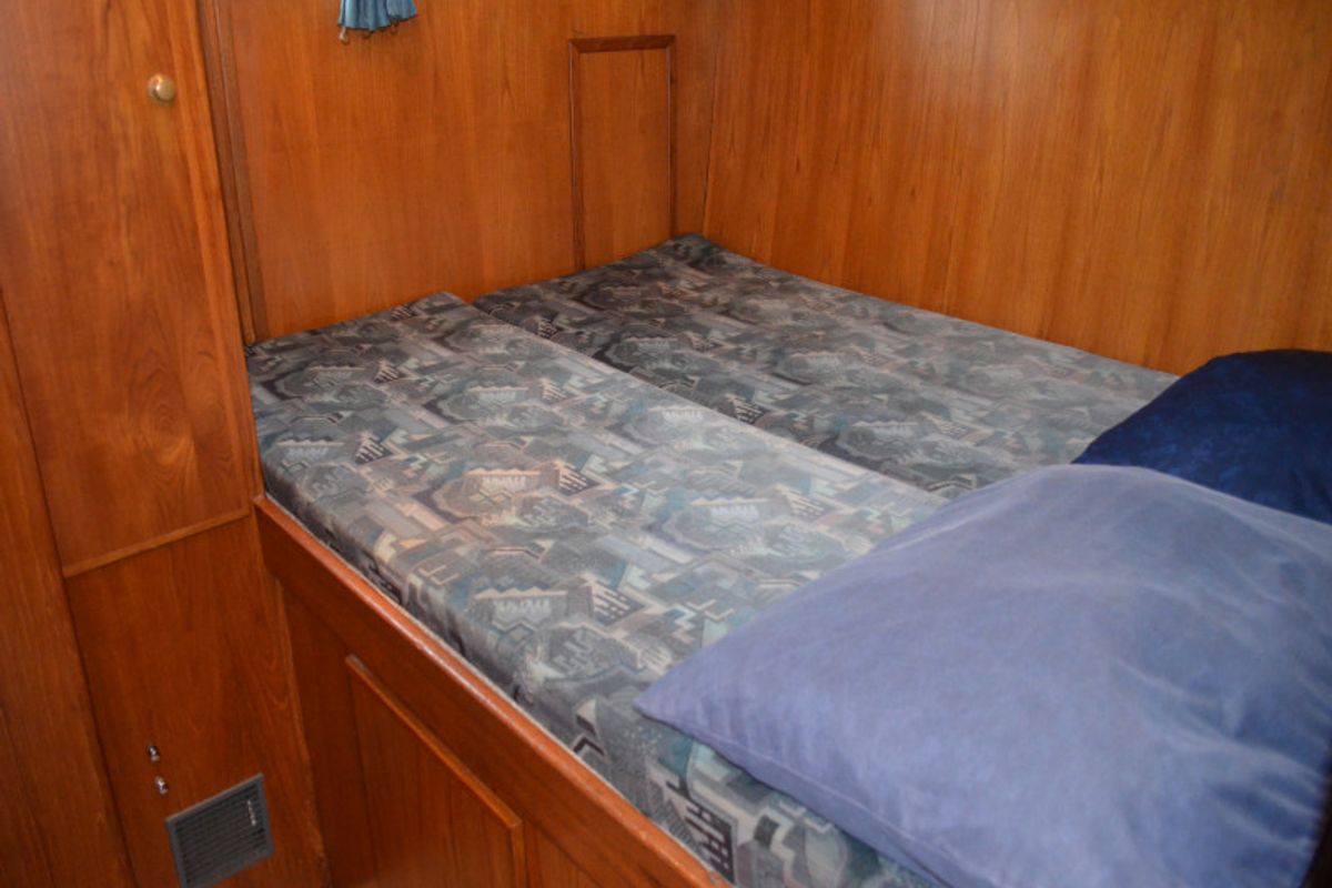 Cabin on Drait 33, a De Drait Renal 50 motorboat at Drachten, Netherlands
