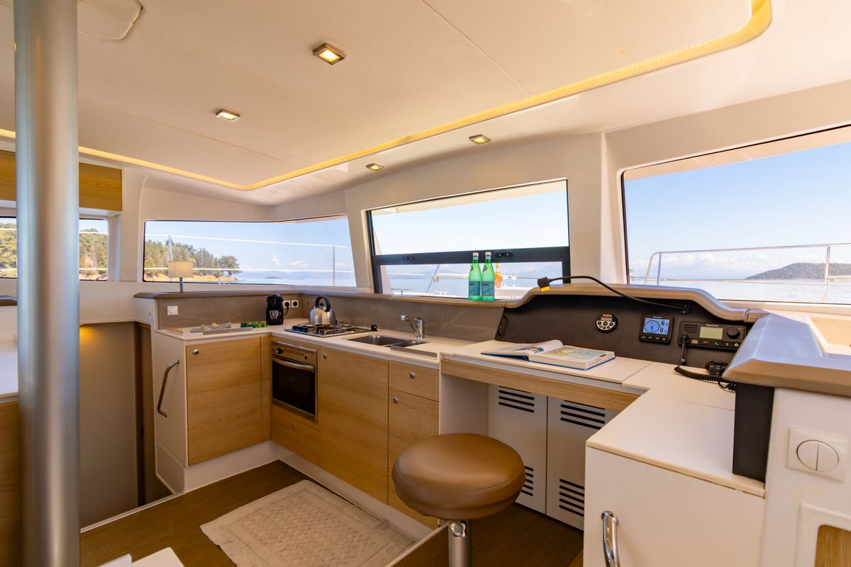 Galley of Sofia, a Bali 4.1 catamaran at Preveza, Greece