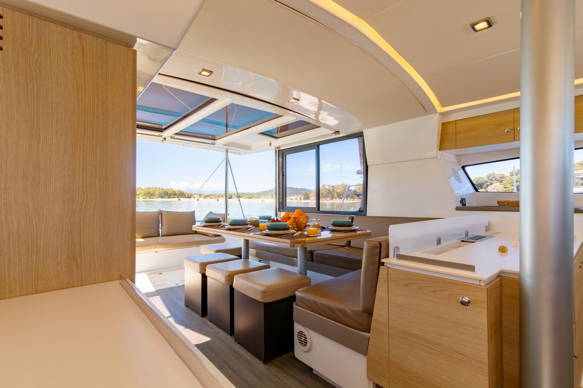 Salon of Sofia, a Bali 4.1 catamaran at Preveza, Greece
