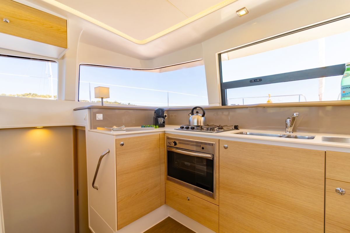Galley of Sofia, a Bali 4.1 catamaran at Preveza, Greece