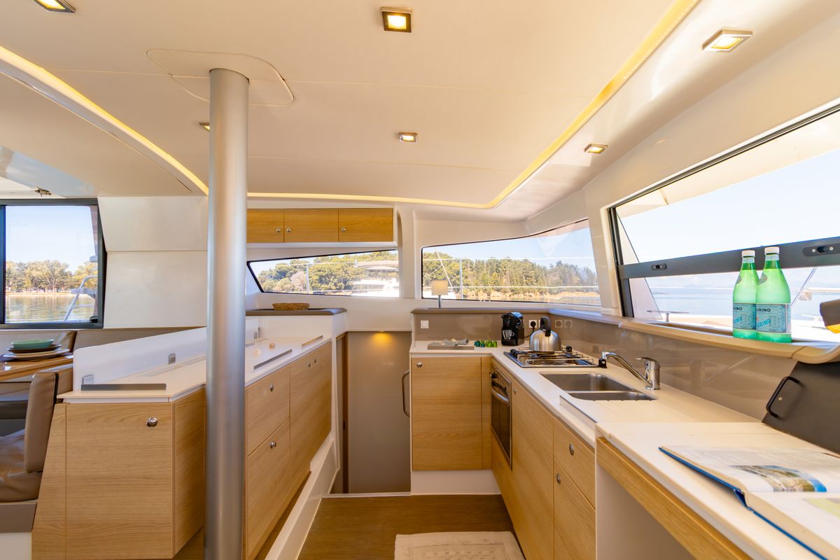 Galley of Sofia, a Bali 4.1 catamaran at Preveza, Greece