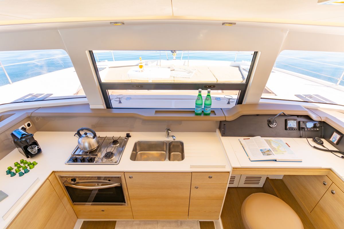 Galley of Sofia, a Bali 4.1 catamaran at Preveza, Greece