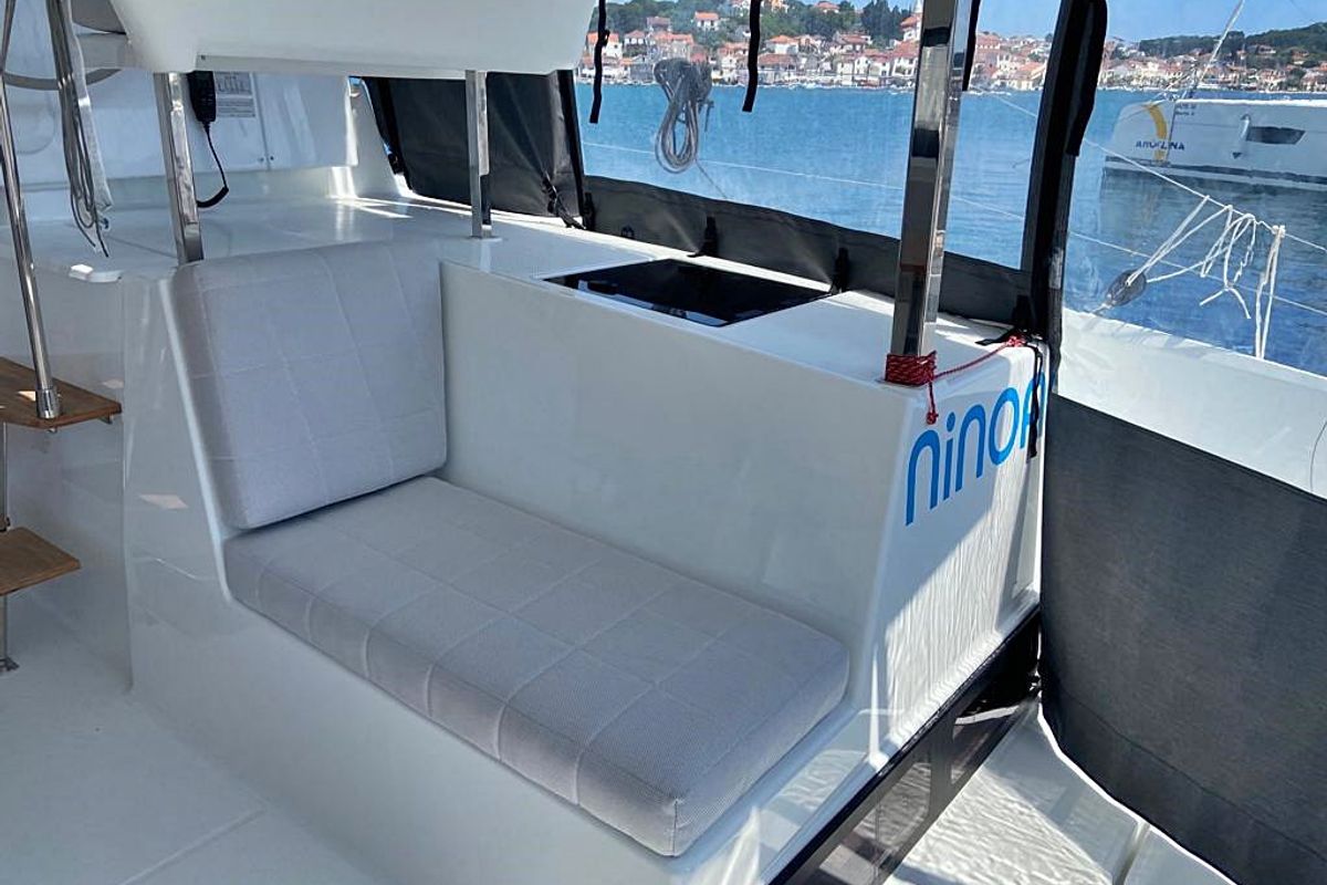 Deck of Ninoa, a Fountaine Pajot Isla 40 catamaran at Općina Rogoznica, Croatia