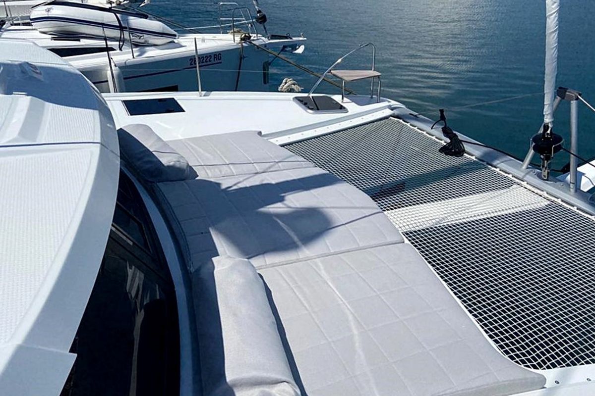 Deck of Ninoa, a Fountaine Pajot Isla 40 catamaran at Općina Rogoznica, Croatia