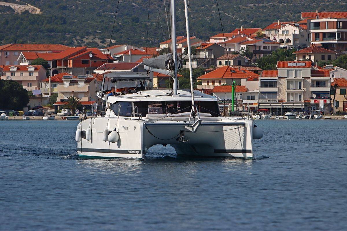Exterior view of Ninoa, a Fountaine Pajot Isla 40 catamaran at Općina Rogoznica, Croatia