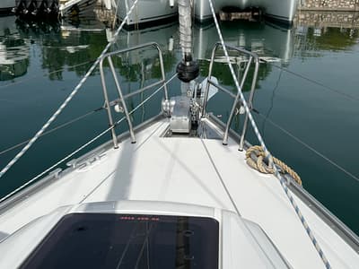 Deck of Eliza, a Bavaria Cruiser 34 sailboat at Athens, Greece