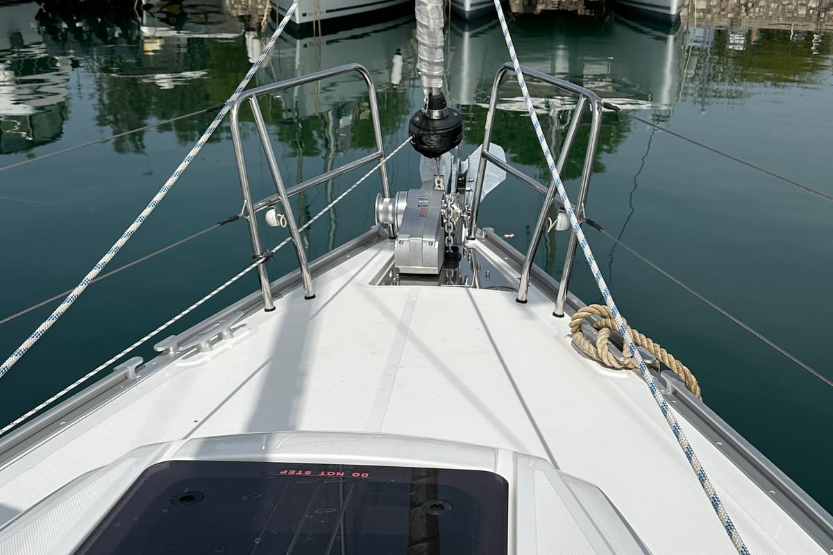 Deck of Eliza, a Bavaria Cruiser 34 sailboat at Athens, Greece