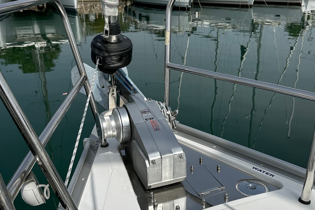 Deck of Eliza, a Bavaria Cruiser 34 sailboat at Athens, Greece