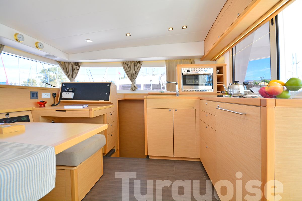 Galley of Turquoise, a Lagoon 400 S2 catamaran at Lavreotiki Municipal Unit, Greece