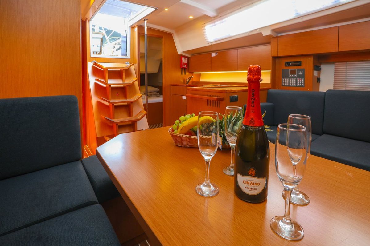 Salon of Sobra, a Bavaria C38 sailboat at Grad Kaštela, Croatia