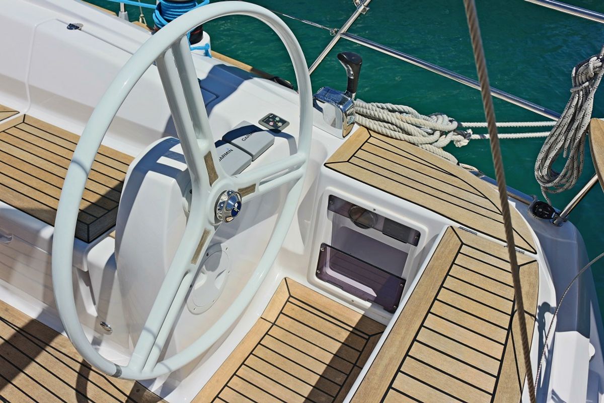 Cockpit of Sagitta, a Elan 444 Impression sailboat at Općina Sukošan, Croatia