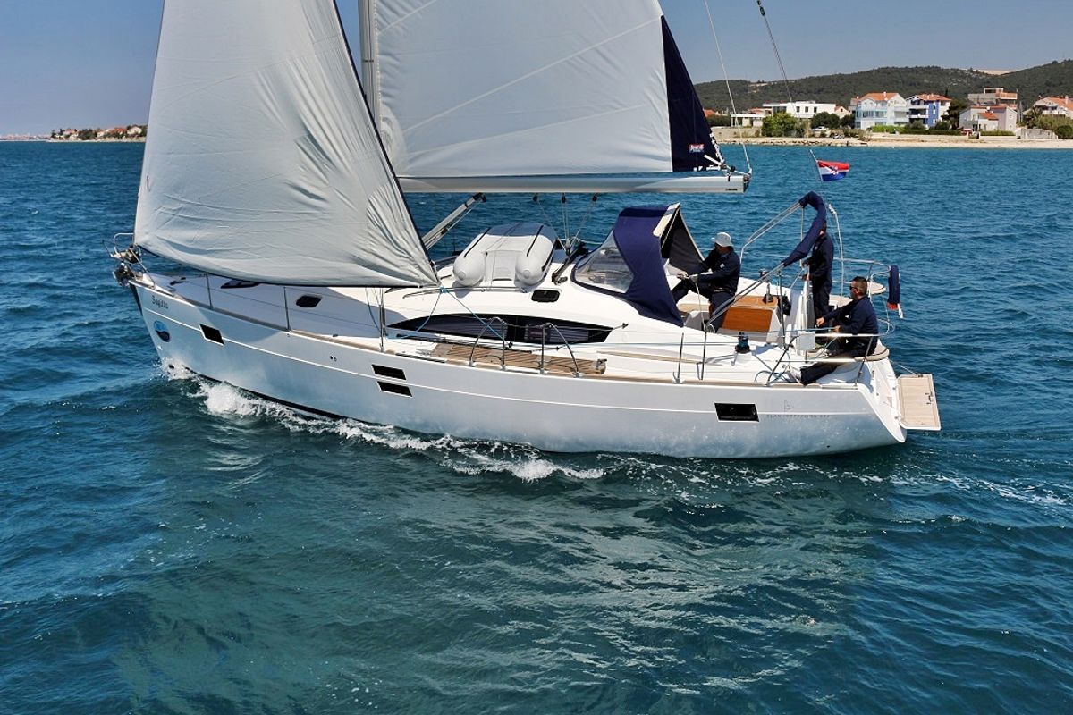 Exterior view of Sagitta, a Elan 444 Impression sailboat at Općina Sukošan, Croatia