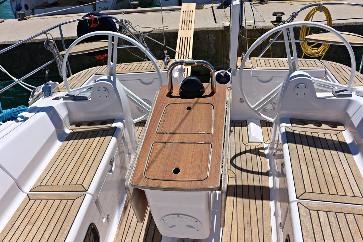 Cockpit of Sagitta, a Elan 444 Impression sailboat at Općina Sukošan, Croatia