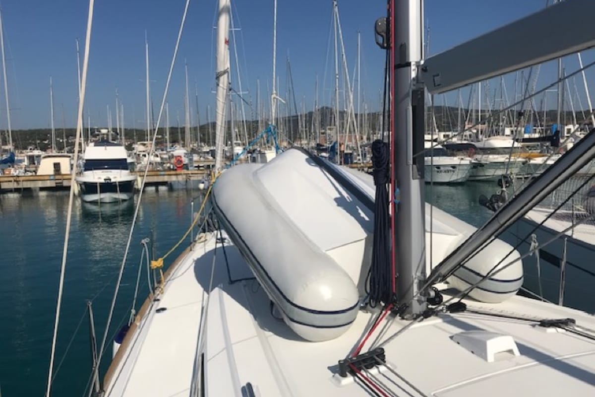 Exterior view of Zosma, a Beneteau Oceanis 38.1 sailboat at Rosignano Solvay, Italy