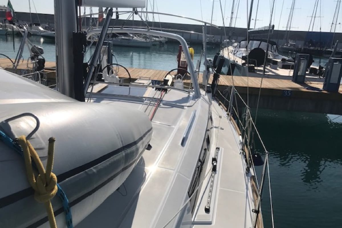 Exterior view of Zosma, a Beneteau Oceanis 38.1 sailboat at Rosignano Solvay, Italy