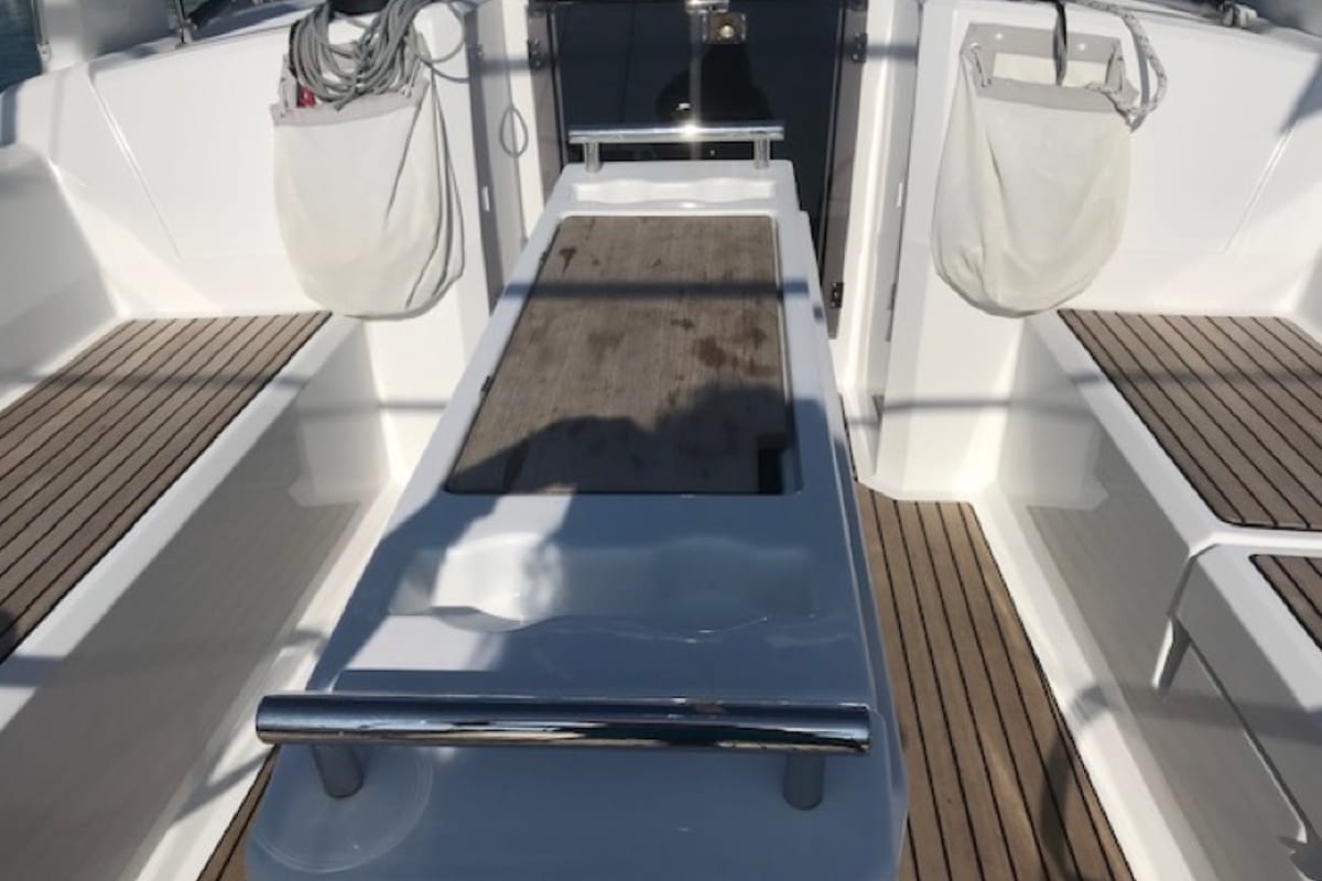 Deck of Zosma, a Beneteau Oceanis 38.1 sailboat at Rosignano Solvay, Italy