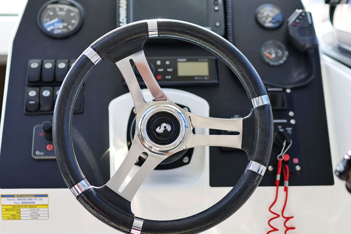 Cockpit of Angela, a Beneteau Antares 8 OB motorboat at Grad Biograd na Moru, Croatia