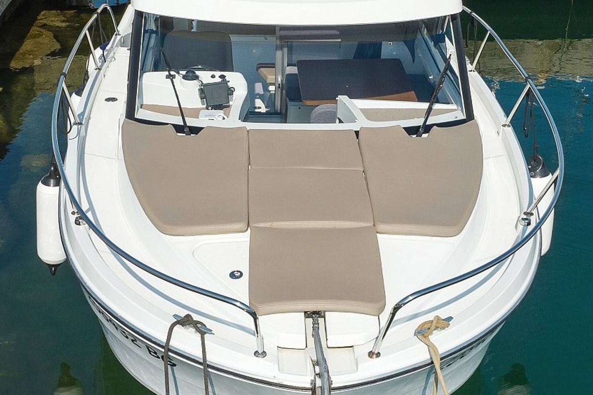 Deck of Angela, a Beneteau Antares 8 OB motorboat at Grad Biograd na Moru, Croatia