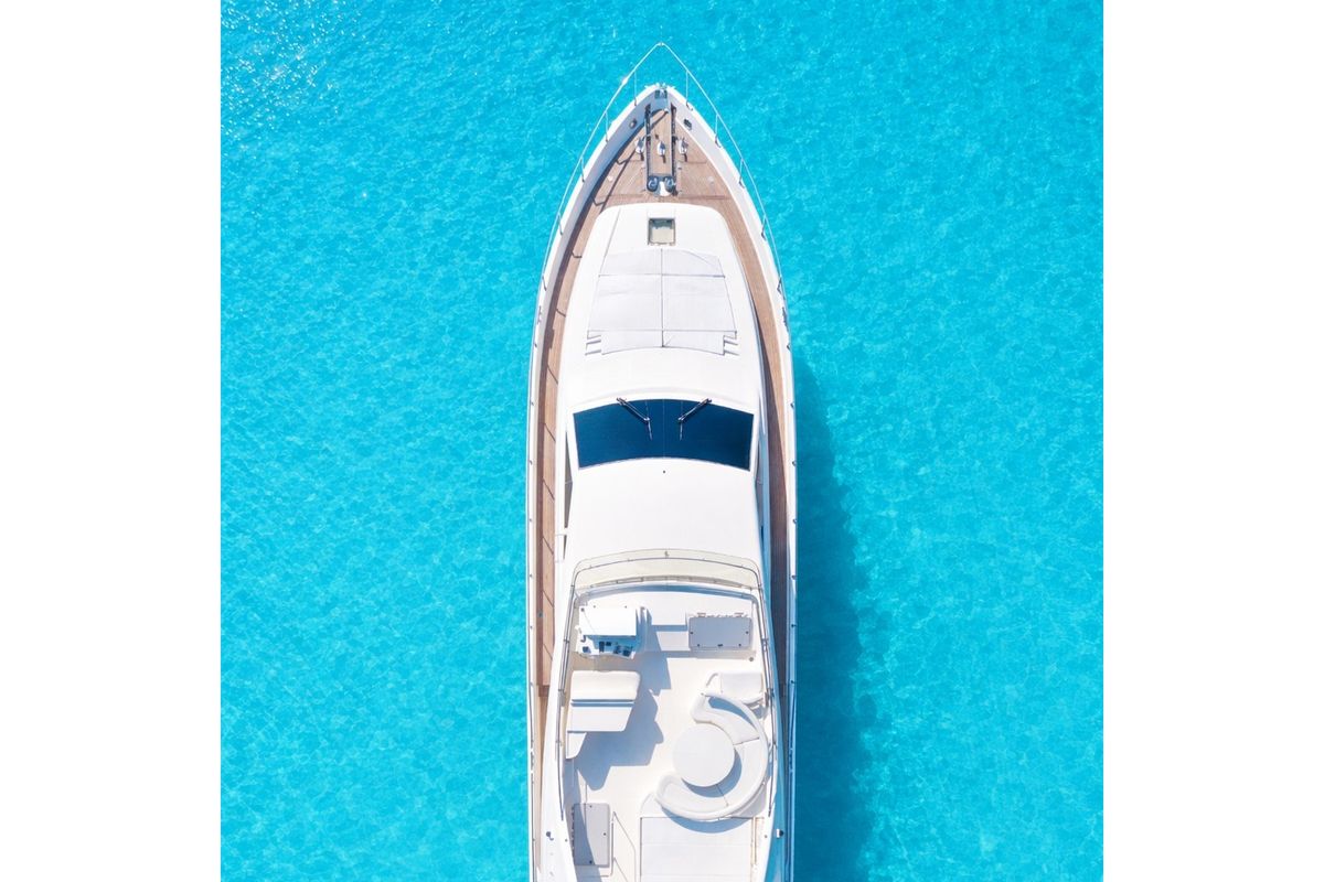 Exterior view of SIMPLY BRILLIANT, a Ferretti 68 yacht at Ornos, Greece