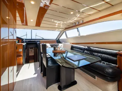 Salon of SIMPLY BRILLIANT, a Ferretti 68 yacht at Ornos, Greece