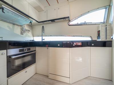Galley of SIMPLY BRILLIANT, a Ferretti 68 yacht at Ornos, Greece