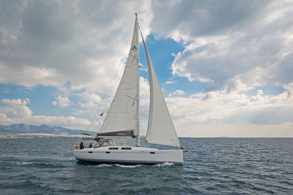 Exterior view of Kuro Siwo, a Hanse Yachts Hanse 415 sailboat at Municipal Unit of Rhodes, Greece