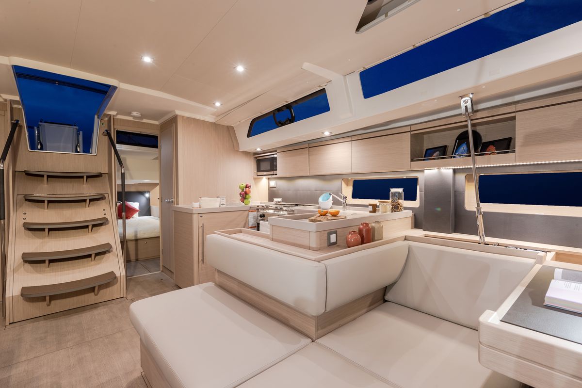 Salon of Sunsail 52.4 Classic, a Beneteau Oceanis 51.1 sailboat at Municipal Unit of Lefkada, Greece